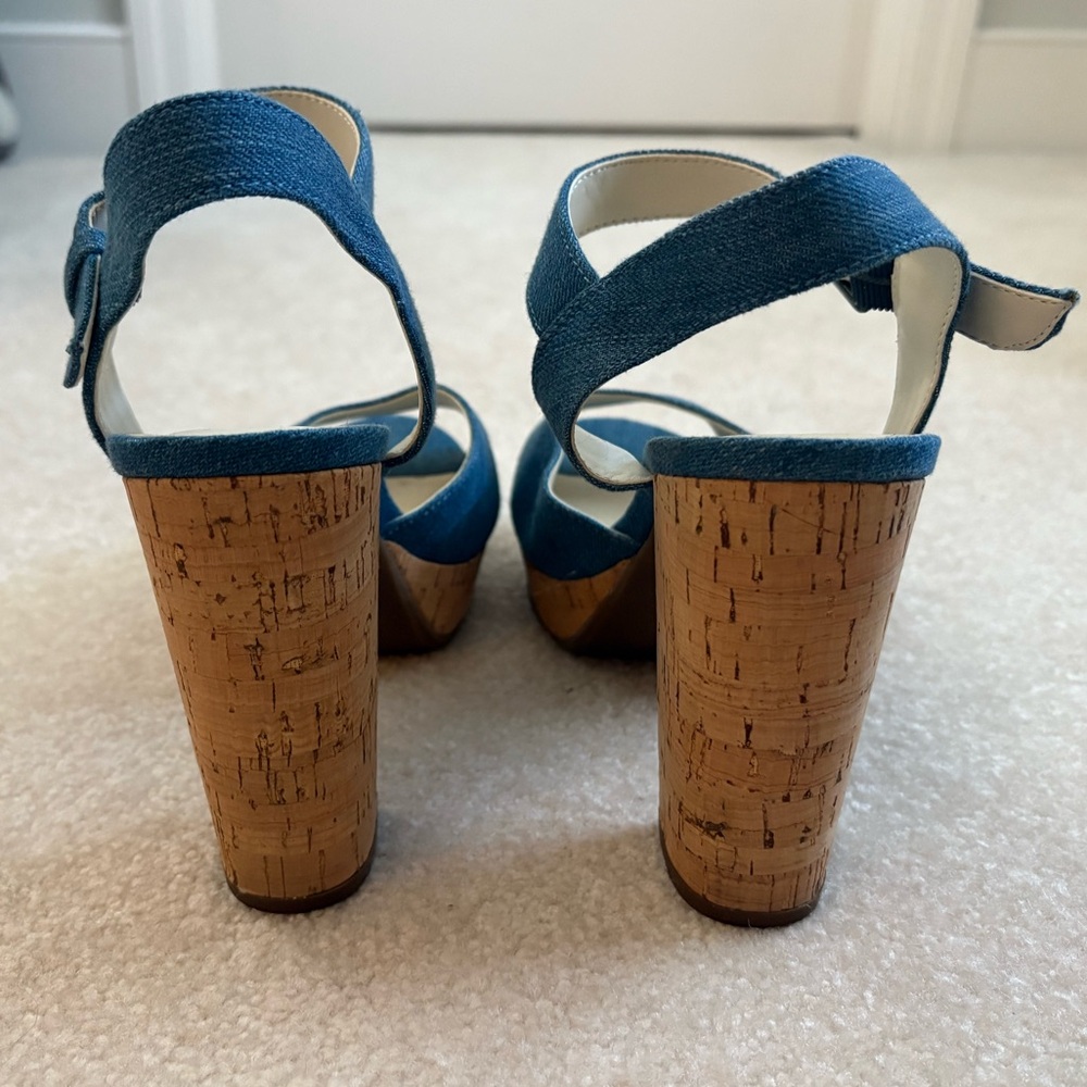Anne Klein Denim Blue Cork Platform Sandals - Picture 4 of 5
